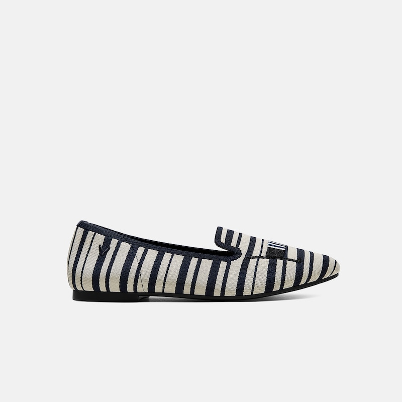 Round-Toe Embroidered Loafers (Audrey), NAVY IVORY MULTI STRIPE-DOG, EU35 | VIVAIA