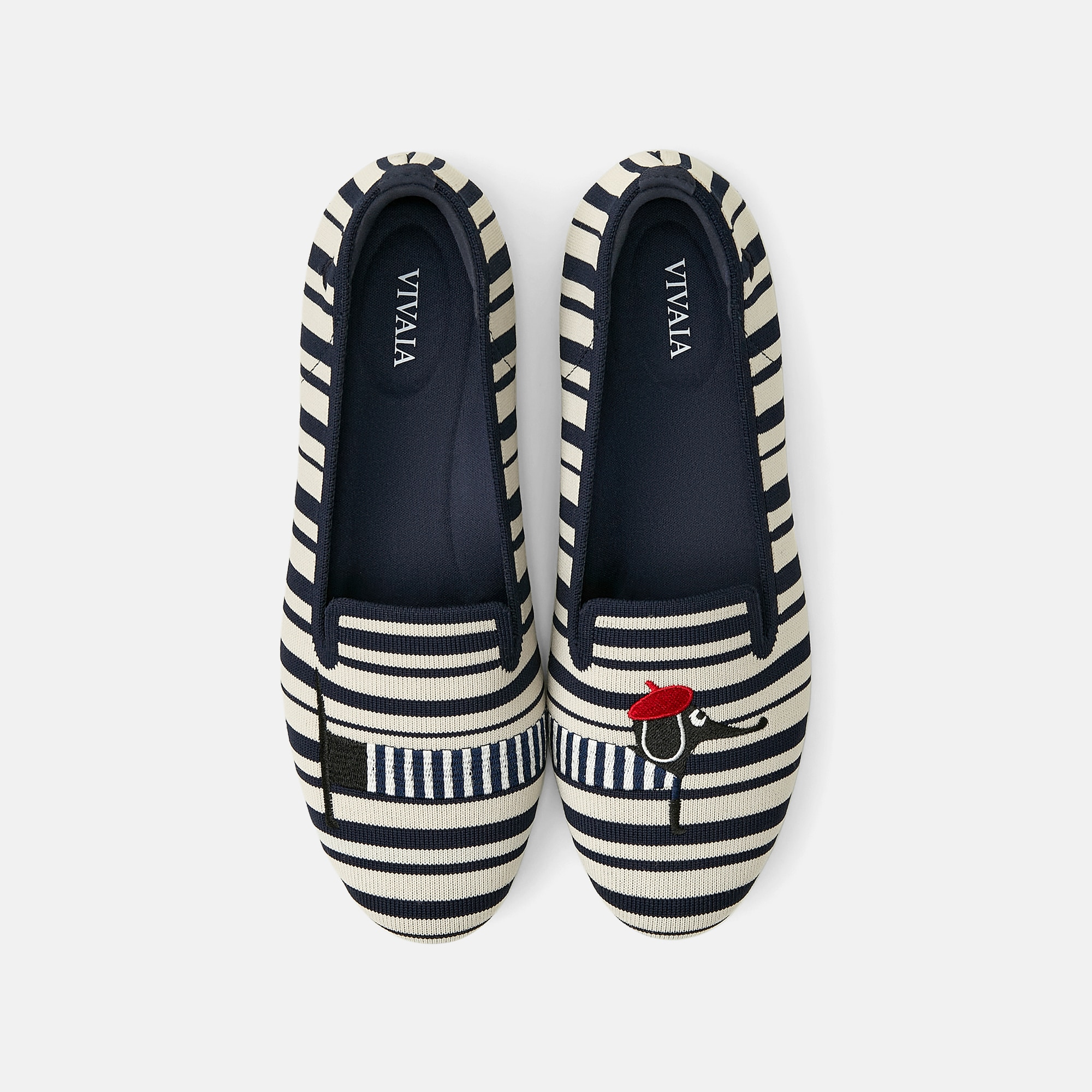 Round-Toe Embroidered Loafers (Audrey), NAVY IVORY MULTI STRIPE