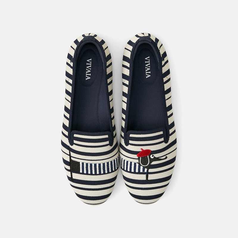 Round-Toe Embroidered Loafers (Audrey), NAVY IVORY MULTI STRIPE-DOG, EU35 | VIVAIA