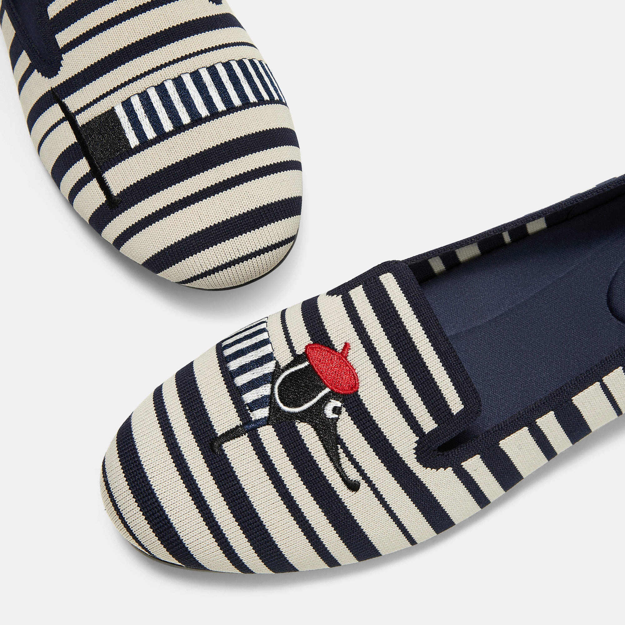 Round-Toe Embroidered Loafers (Audrey), NAVY IVORY MULTI STRIPE
