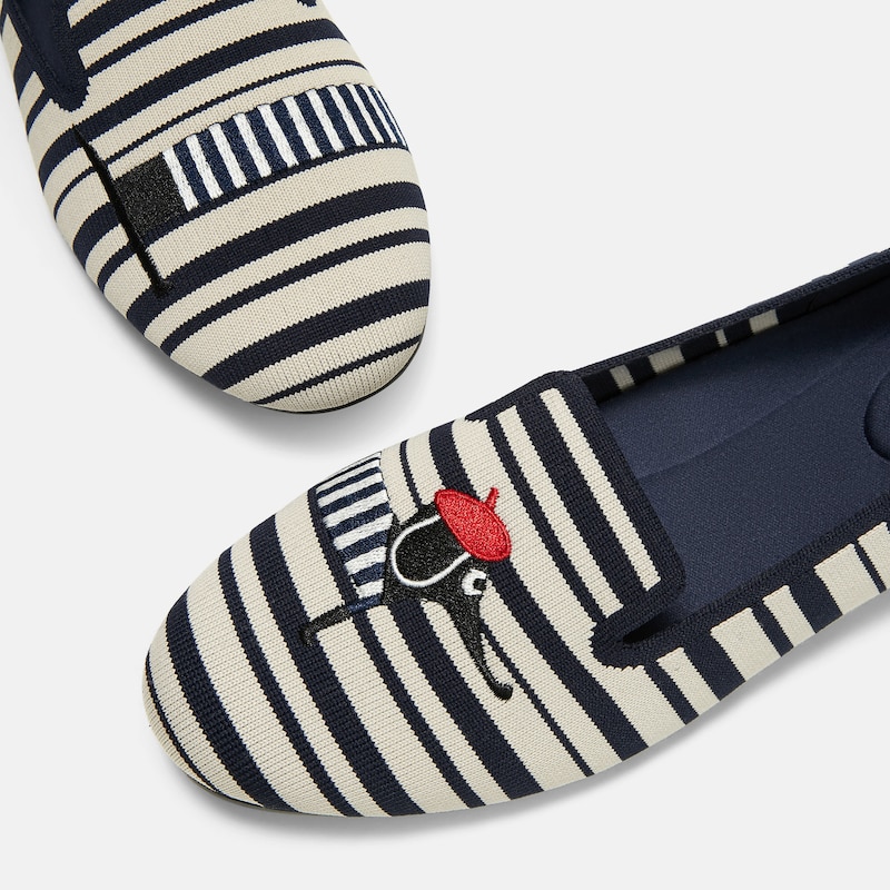 Round-Toe Embroidered Loafers (Audrey), NAVY IVORY MULTI STRIPE-DOG, EU35 | VIVAIA