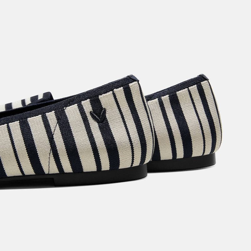 Round-Toe Embroidered Loafers (Audrey), NAVY IVORY MULTI STRIPE-DOG, EU35 | VIVAIA