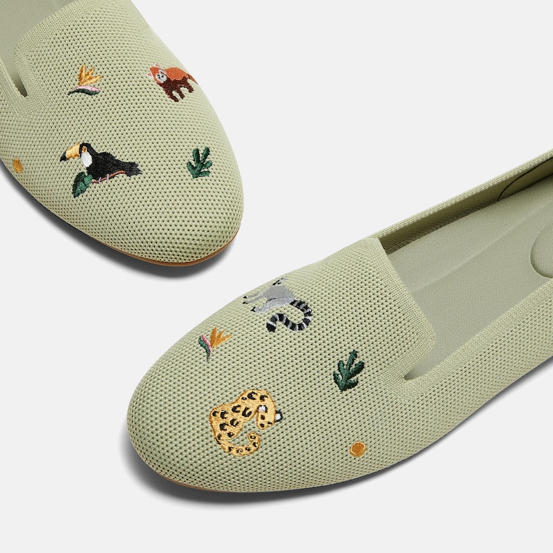 Round-Toe Embroidered Loafers (Audrey), MATCHA-ENDANGERED ANIMALS, EU35 | VIVAIA