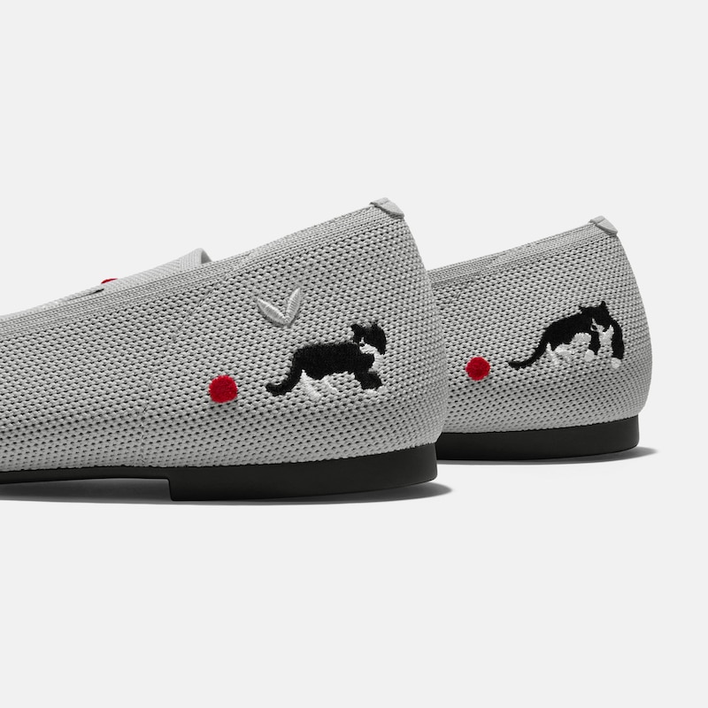 Round-Toe Embroidered Loafers (Audrey), OYSTER GREY-TUXEDO CATS, EU37 | VIVAIA