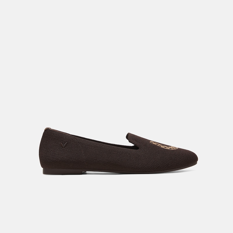 Round-Toe Embroidered Loafers (Audrey), DARK CHOCOLATE, EU40.5 | VIVAIA