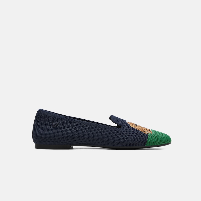 Round-Toe Embroidered Loafers (Audrey), NAVY GREEN - CAVALIER, EU35 | VIVAIA