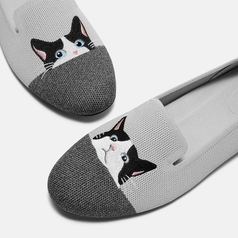 Round-Toe Embroidered Loafers (Audrey), OYSTER RICH GREY - MOO CAT, EU35 | VIVAIA