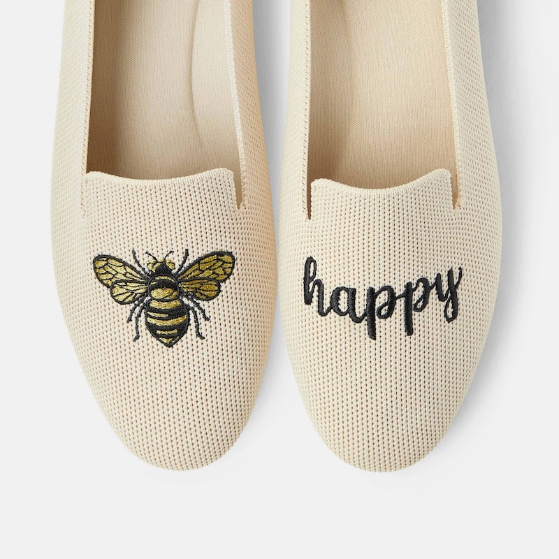 Round-Toe Embroidered Loafers (Audrey), CREAM IVORY - BEE HAPPY, EU42 | VIVAIA