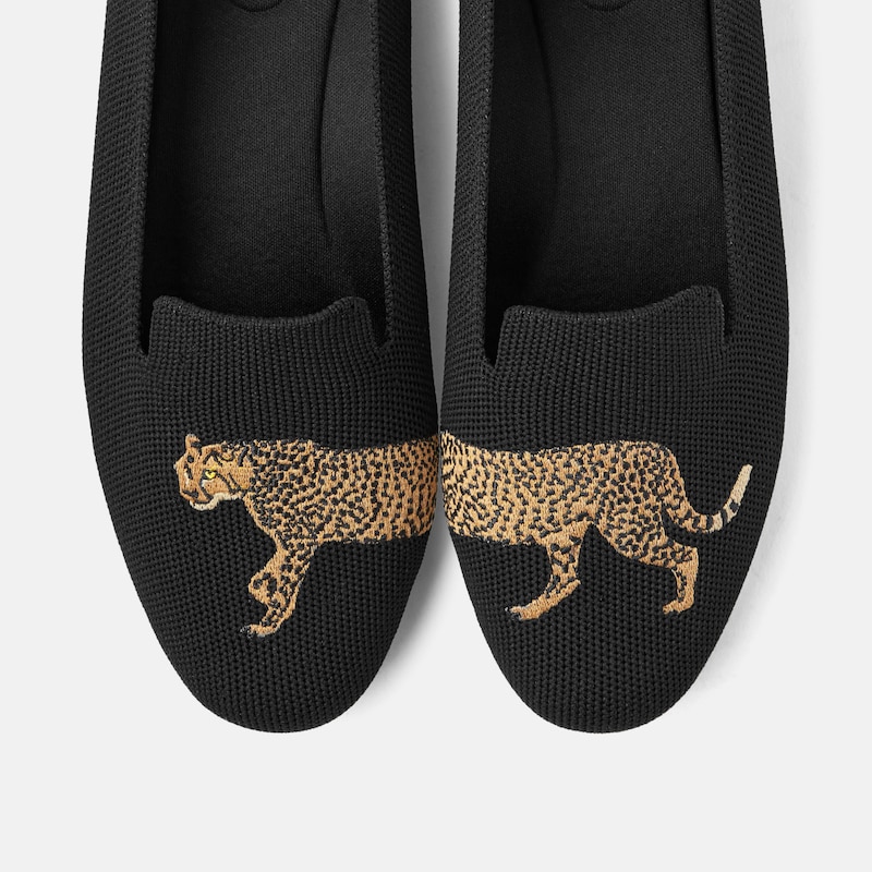 Round-Toe Embroidered Loafers (Audrey), BLACK  CHEETAH, EU40 | VIVAIA