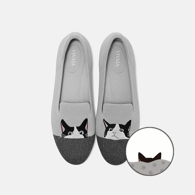 Round-Toe Embroidered Loafers (Audrey) - Oyster Rich Grey - Moo Cat