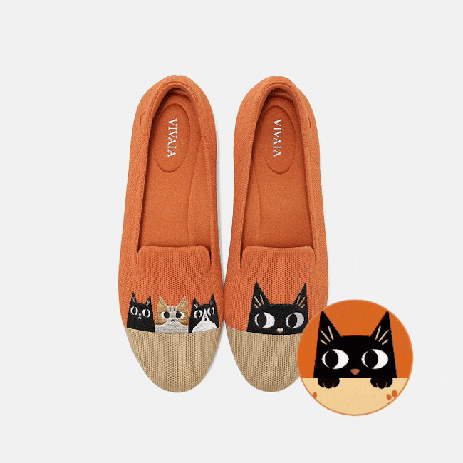 Round-Toe Embroidered Loafers (Audrey) - Apricot Nude - Rural Cat