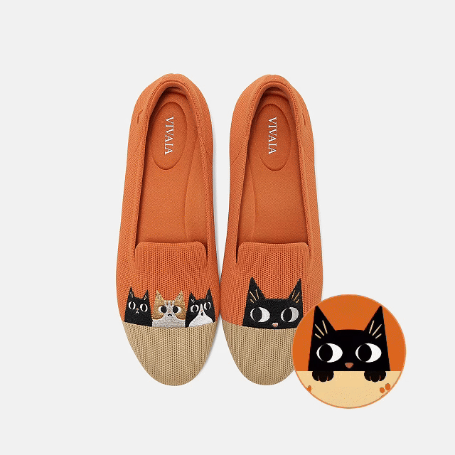 Round-Toe Embroidered Loafers (Audrey), APRICOT NUDE - RURAL CAT, EU39 | VIVAIA