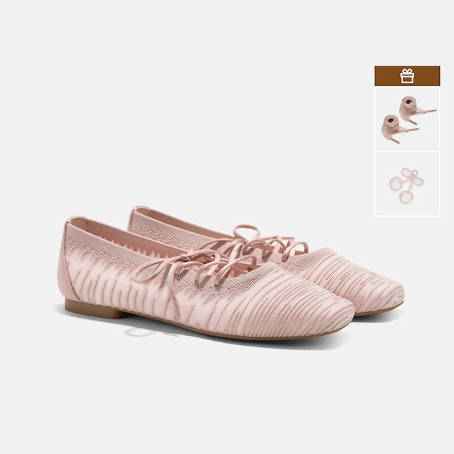 Square-Toe Lace-Up Mary Janes (Miley) - Ballet Blush