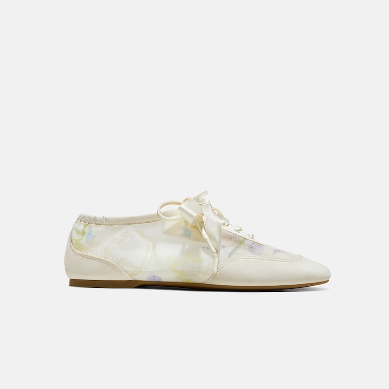 Healing Garden|Square-Toe Lace-Up Sneakerinas (Cristina), CREAM-FRENCH FLORAL Print, EU40 | VIVAIA