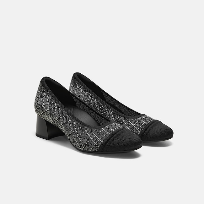 Almond-Toe Stress Free Chunky Heels (Julie Arch Pro) - Black White Large Tweed