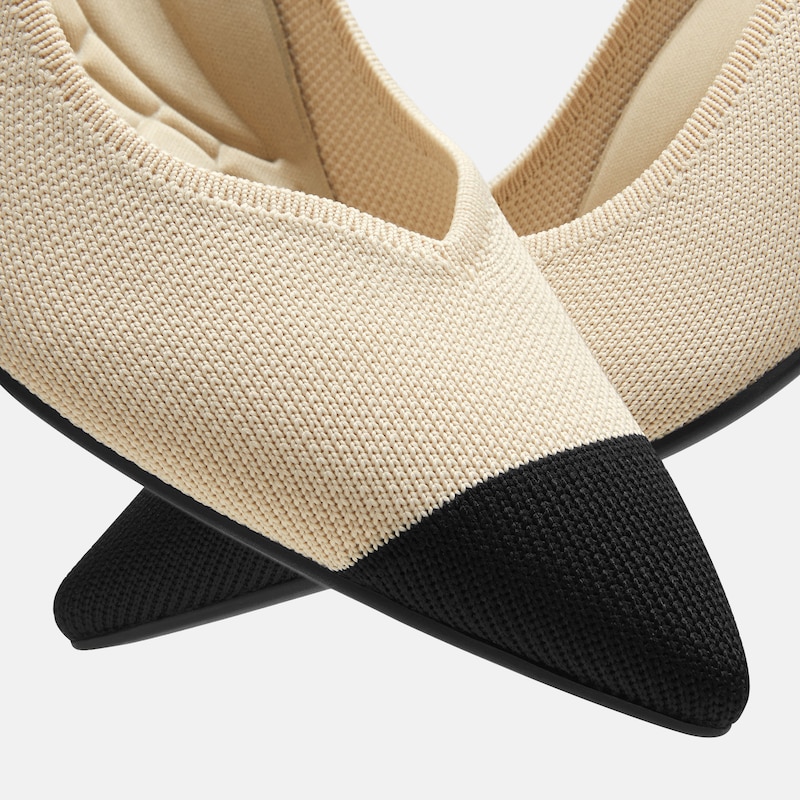 Pointed-Toe Kitten Heels (Scarlett), Cream Ivory & Black, EU37 | VIVAIA