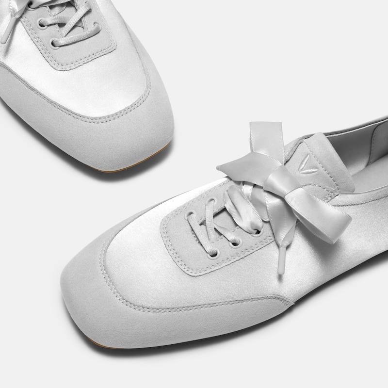 Square-Toe Lace-Up Satin Sneakerina (Cristina), GREY SILVER, EU40 | VIVAIA