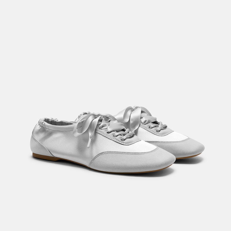 Square-Toe Lace-Up Satin Sneakerina (Cristina), GREY SILVER, EU40 | VIVAIA