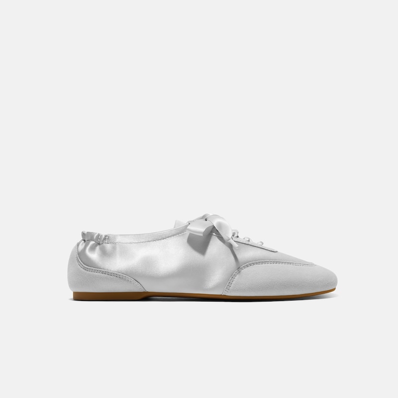 Square-Toe Lace-Up Satin Sneakerina (Cristina), GREY SILVER, EU40 | VIVAIA