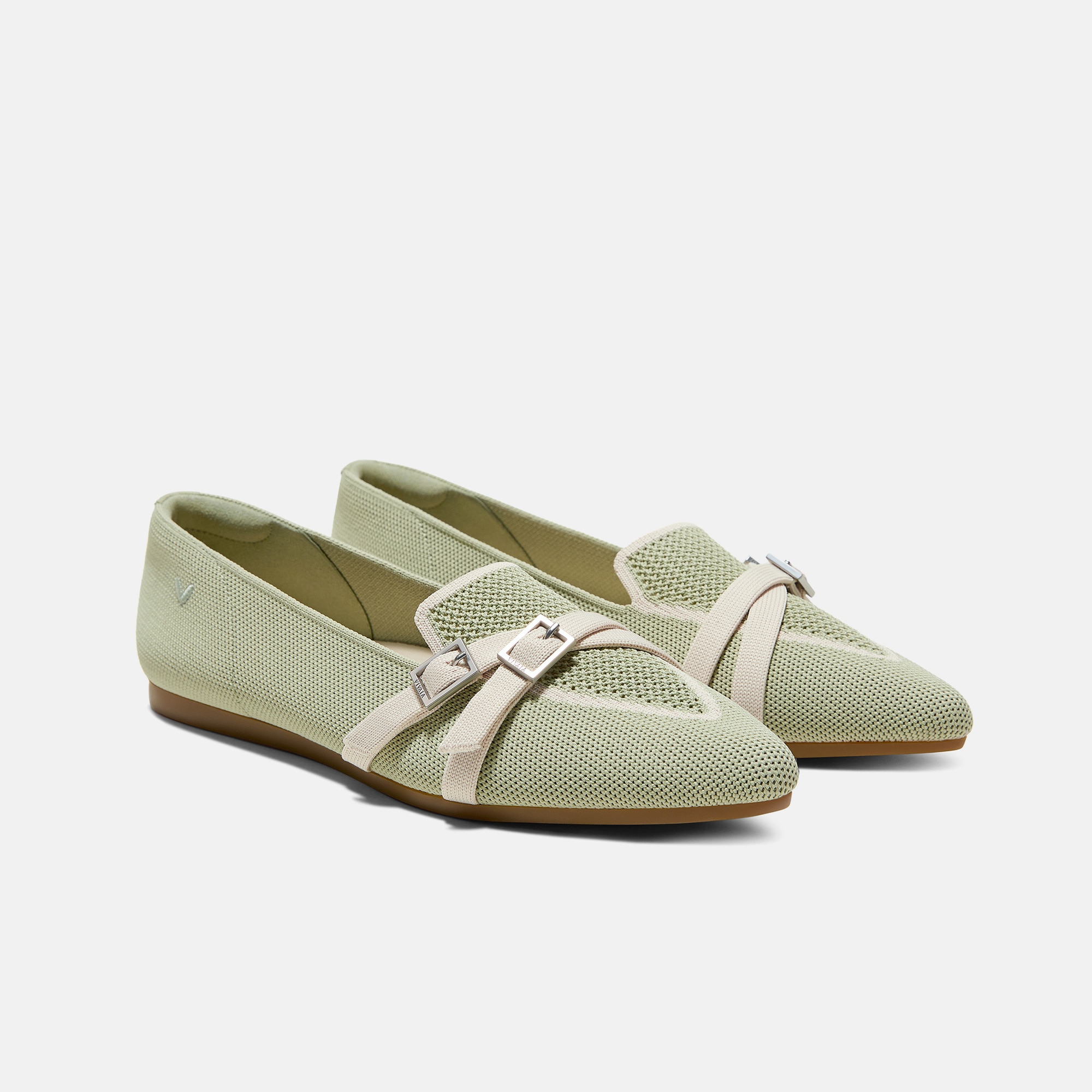 Pointed-Toe Aria Crisscross Loafers (Marvis) - Matcha&cream Ivory