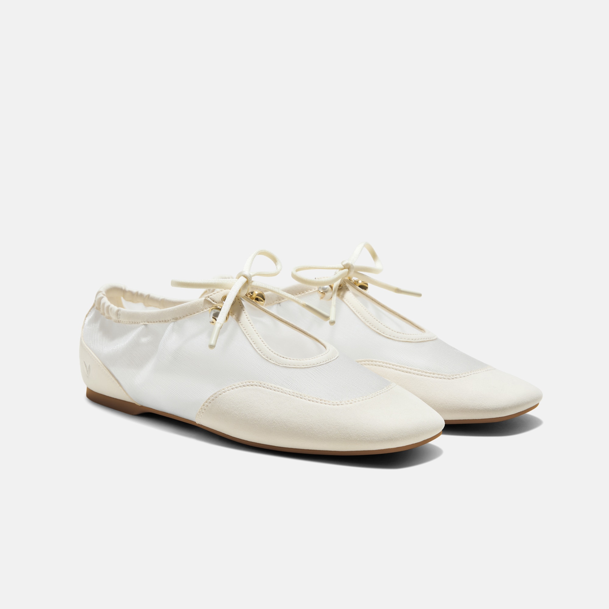 Square-Toe Organza Sneakerinas (Ciara) - Cream