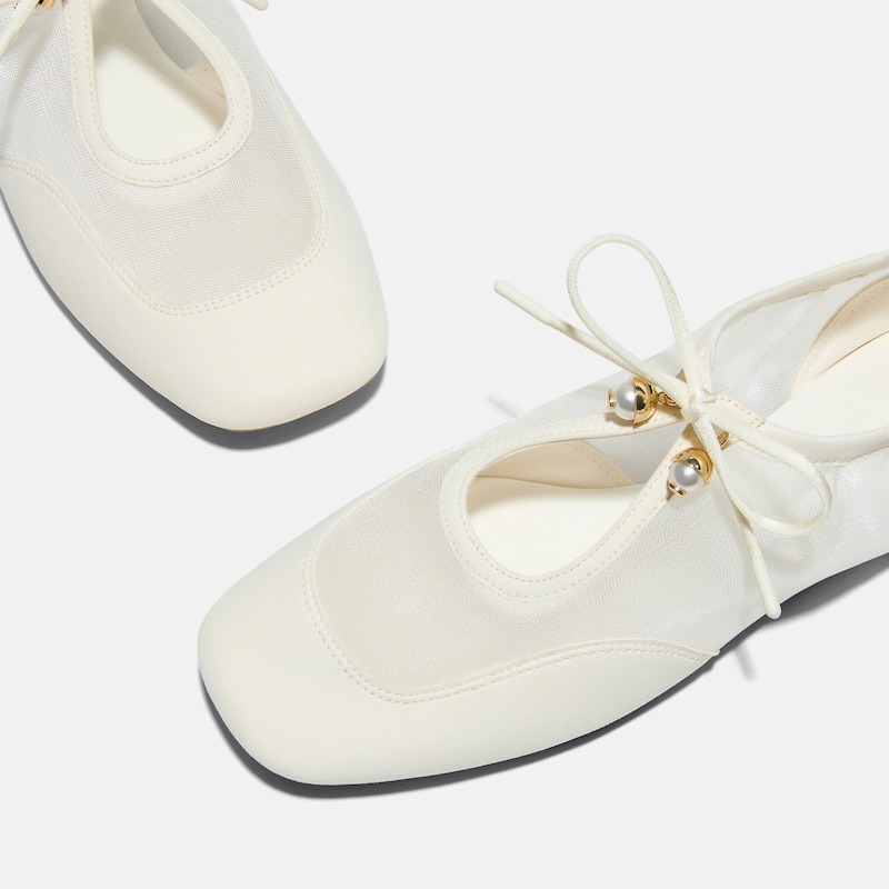 Square-Toe Organza Sneakerinas (Ciara), Cream, EU38.5 | VIVAIA