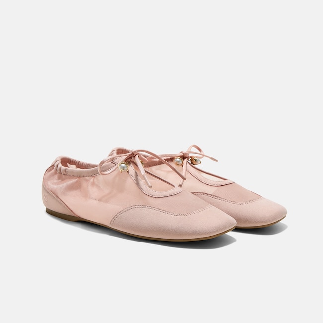 Square-Toe Organza Sneakerinas (Ciara) - Peach Blush