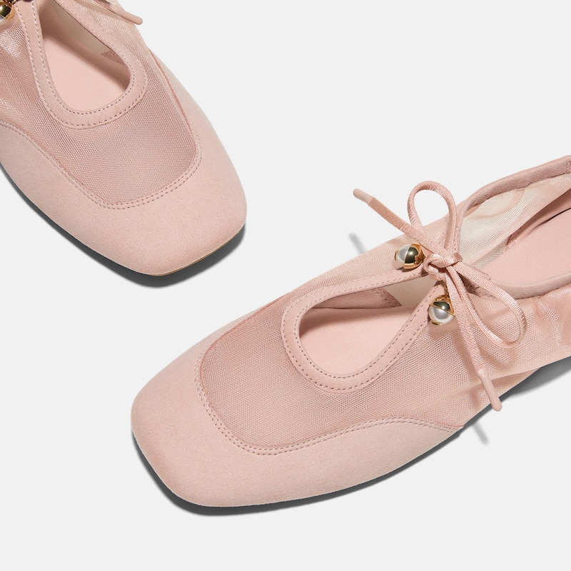 Square-Toe Organza Sneakerinas (Ciara), Peach Blush, EU39 | VIVAIA