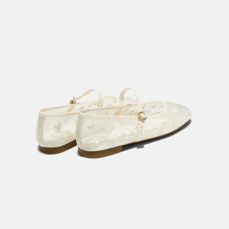 Square-Toe Mary Janes (Margot Mary Jane), CREAM FRENCH FLORAL MESH, EU40 | VIVAIA