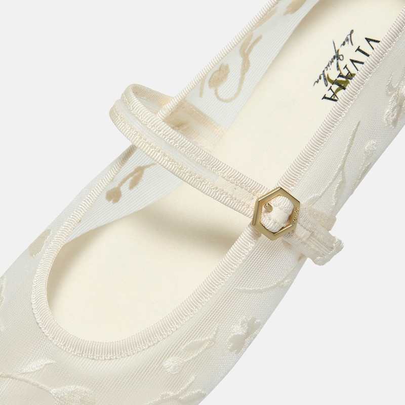 Square-Toe Mary Janes (Margot Mary Jane), CREAM FRENCH FLORAL MESH, EU40 | VIVAIA