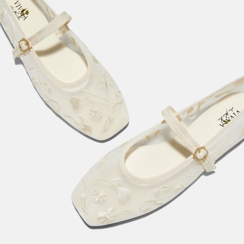 Square-Toe Mary Janes (Margot Mary Jane), CREAM FRENCH FLORAL MESH, EU40 | VIVAIA