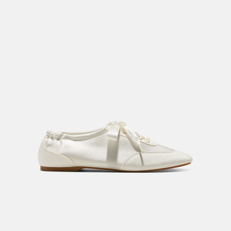 Square-Toe Lace-Up Satin Sneakerina (Cristina), LIGHT GOLD, EU39.5 | VIVAIA