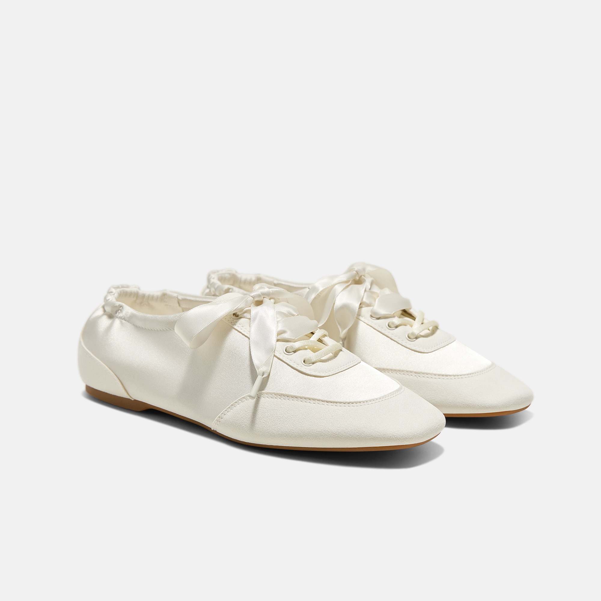 Square-Toe Lace-Up Satin Sneakerina (Cristina) - Light Gold
