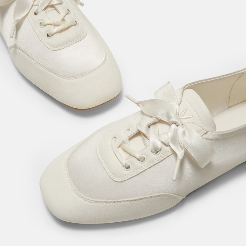 Square-Toe Lace-Up Satin Sneakerina (Cristina), LIGHT GOLD, EU39.5 | VIVAIA
