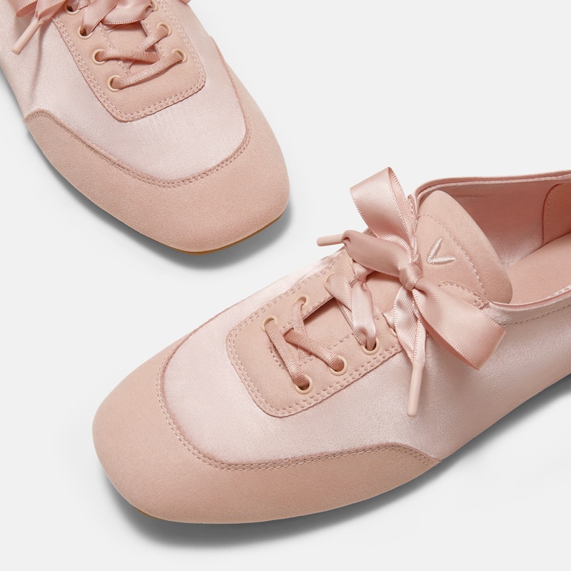 Square-Toe Lace-Up Satin Sneakerina (Cristina), PEACH BLUSH, EU39 | VIVAIA