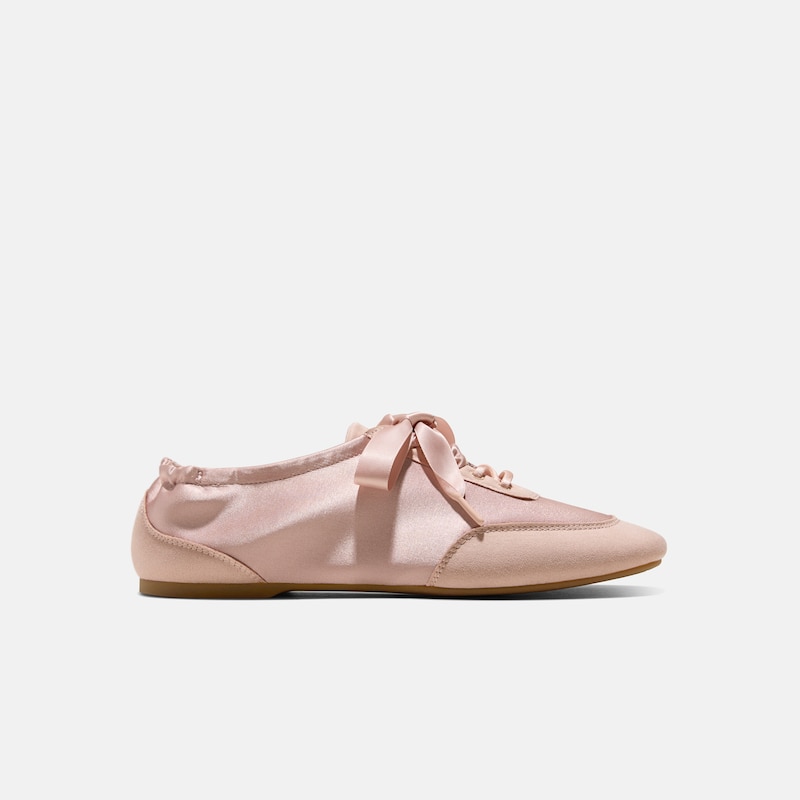 Square-Toe Lace-Up Satin Sneakerina (Cristina), PEACH BLUSH, EU39 | VIVAIA