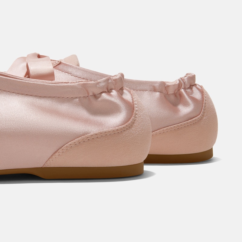 Square-Toe Lace-Up Satin Sneakerina (Cristina), PEACH BLUSH, EU39 | VIVAIA