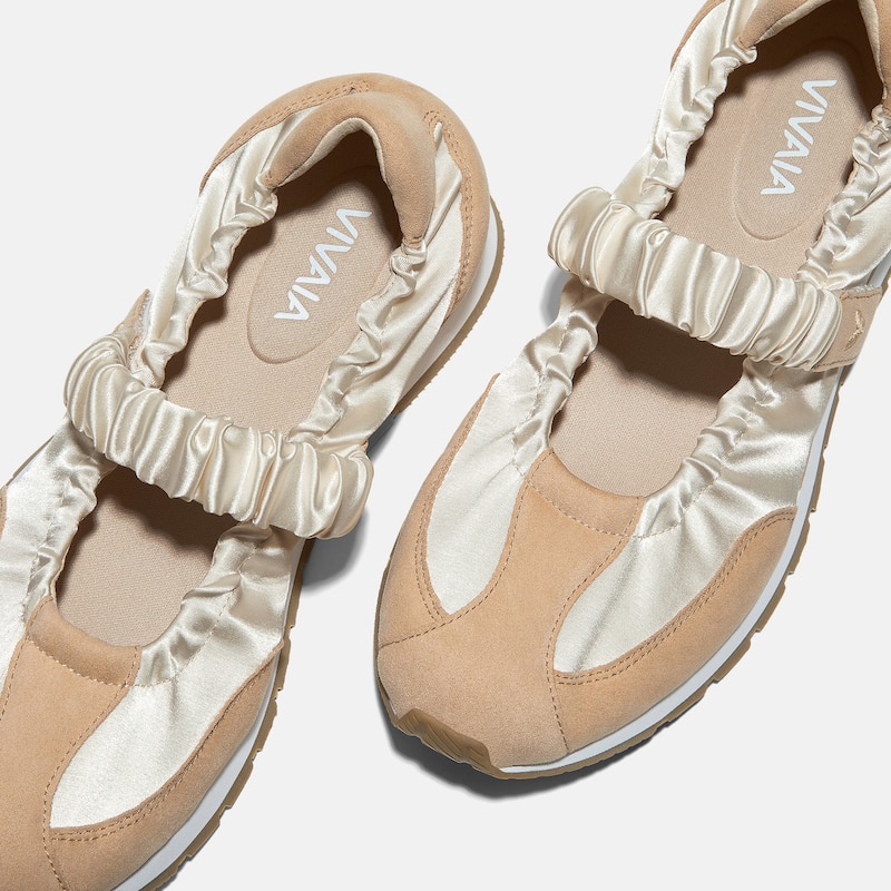 Round-Toe Satin Mary Janes (Ayla), LIGHT GOLD & ALMOND, EU38 | VIVAIA