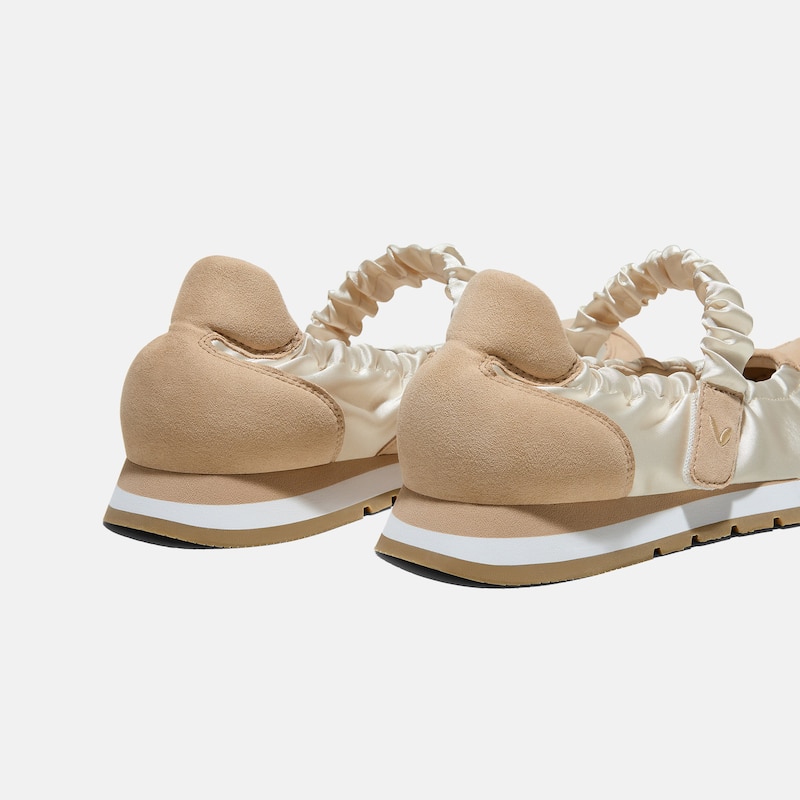 Round-Toe Satin Mary Janes (Ayla), LIGHT GOLD & ALMOND, EU38 | VIVAIA