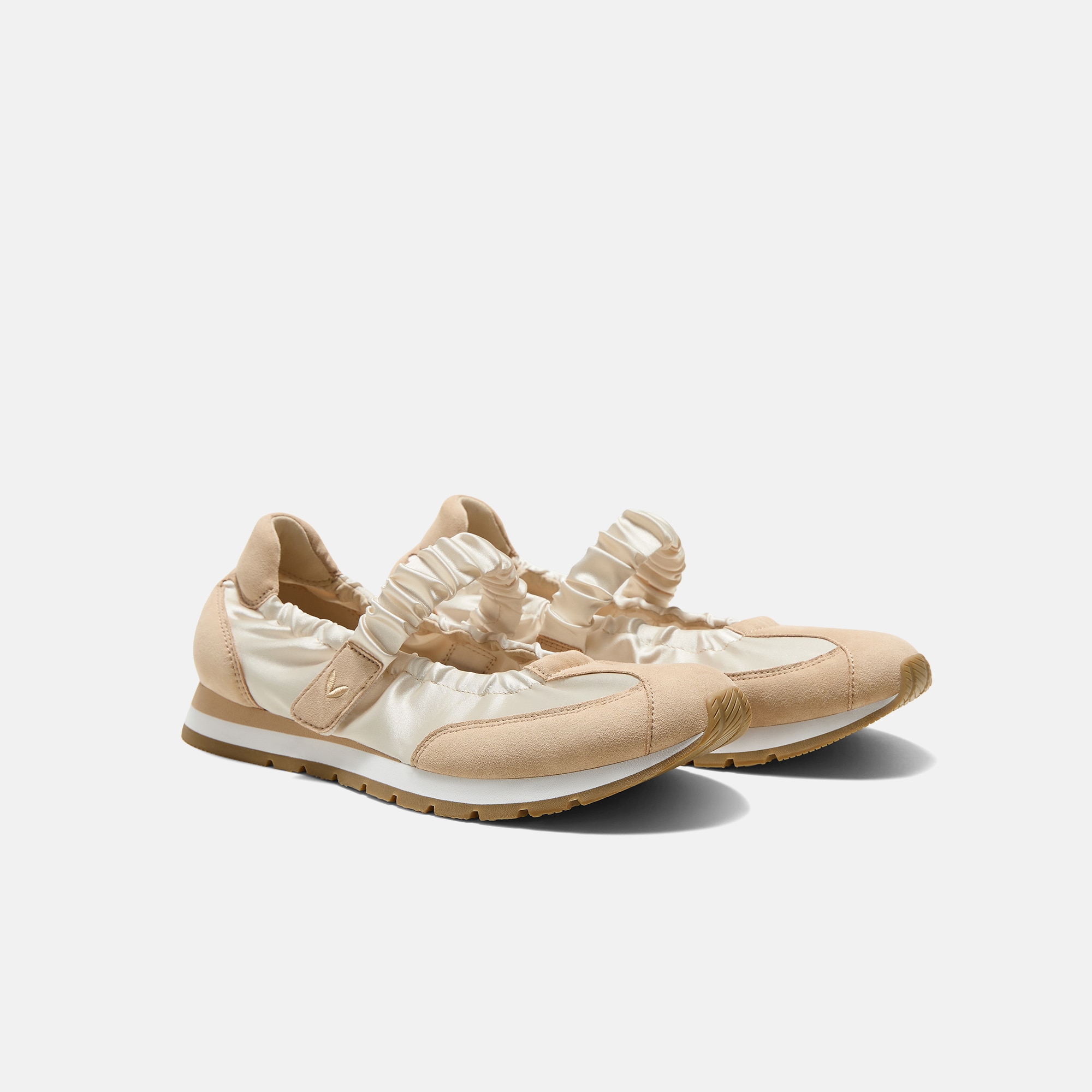 Round-Toe Satin Mary Janes (Ayla) - Light Gold & Almond