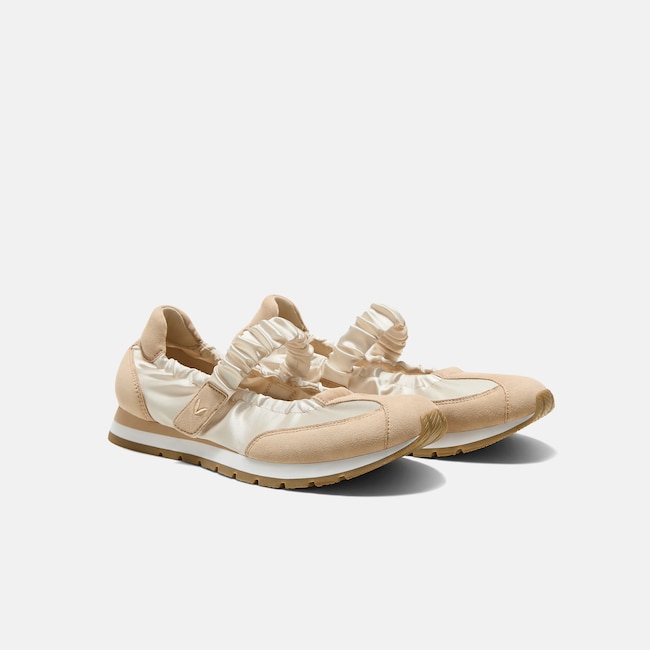 Round-Toe Satin Mary Janes (Ayla) - Light Gold & Almond
