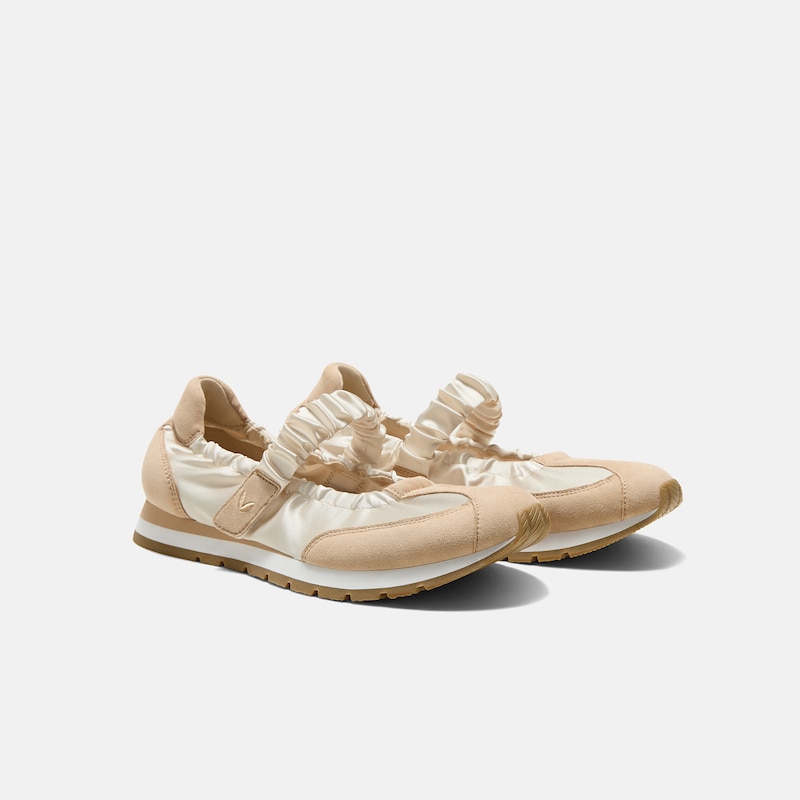 Round-Toe Satin Mary Janes (Ayla), LIGHT GOLD & ALMOND, EU38 | VIVAIA
