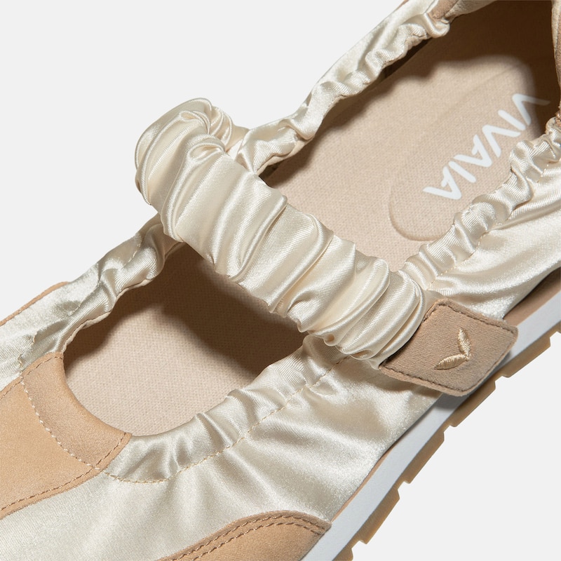 Round-Toe Satin Mary Janes (Ayla), LIGHT GOLD & ALMOND, EU38 | VIVAIA