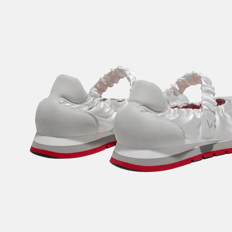 Round-Toe Satin Mary Janes (Ayla), WHITE & OFF GREY, EU35 | VIVAIA