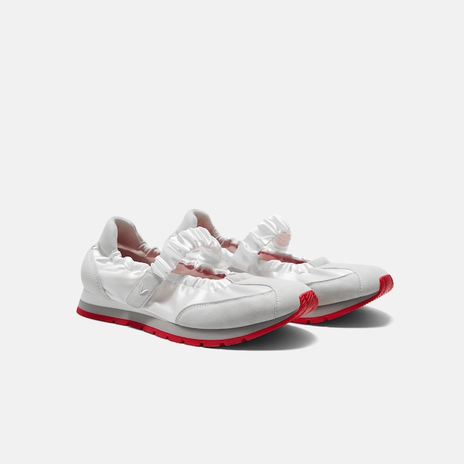Round-Toe Satin Mary Janes (Ayla) - White & Off Grey