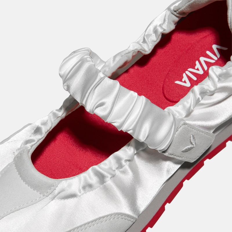 Round-Toe Satin Mary Janes (Ayla), WHITE & OFF GREY, EU35 | VIVAIA