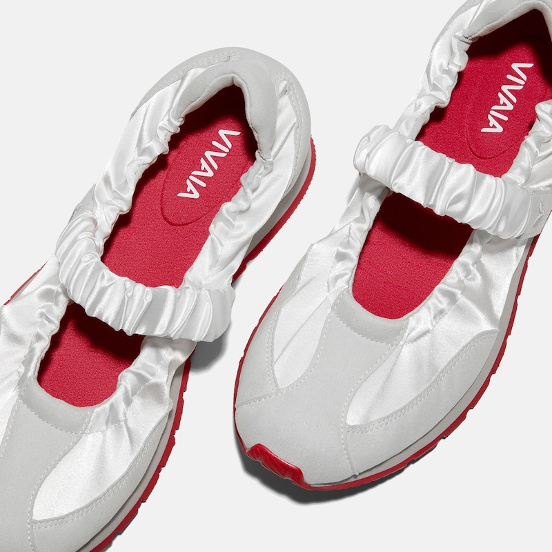 Round-Toe Satin Mary Janes (Ayla), WHITE & OFF GREY, EU35 | VIVAIA