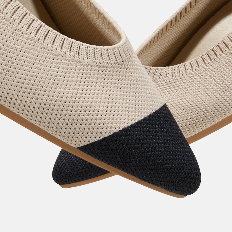 Pointed-Toe Ballet Flats (Aria 5°), Almond & Black, EU37.5 | VIVAIA