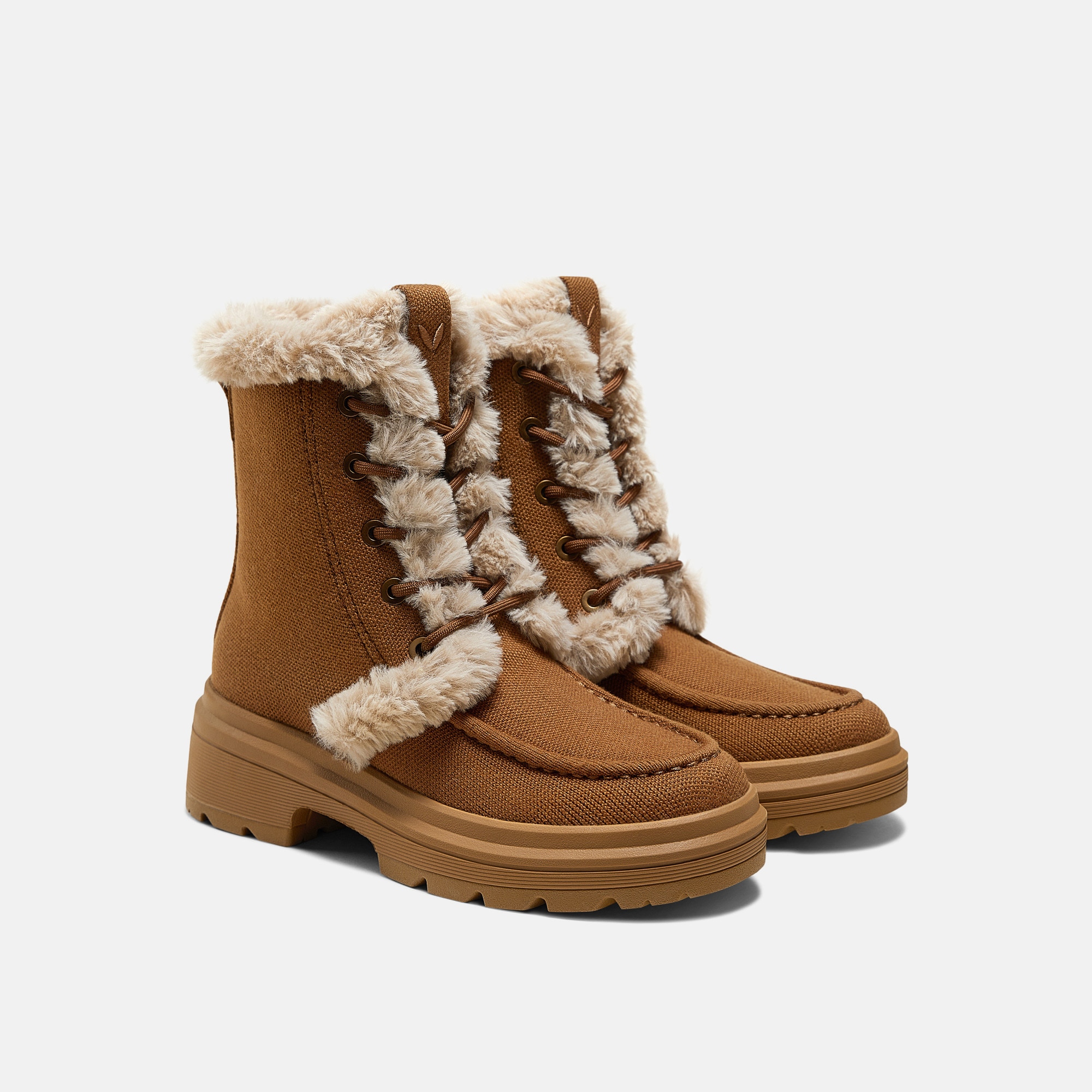 Faux Fur Water-Repellent Lightweight Warm Boots (Terry) - Caramel Wool Water Prf