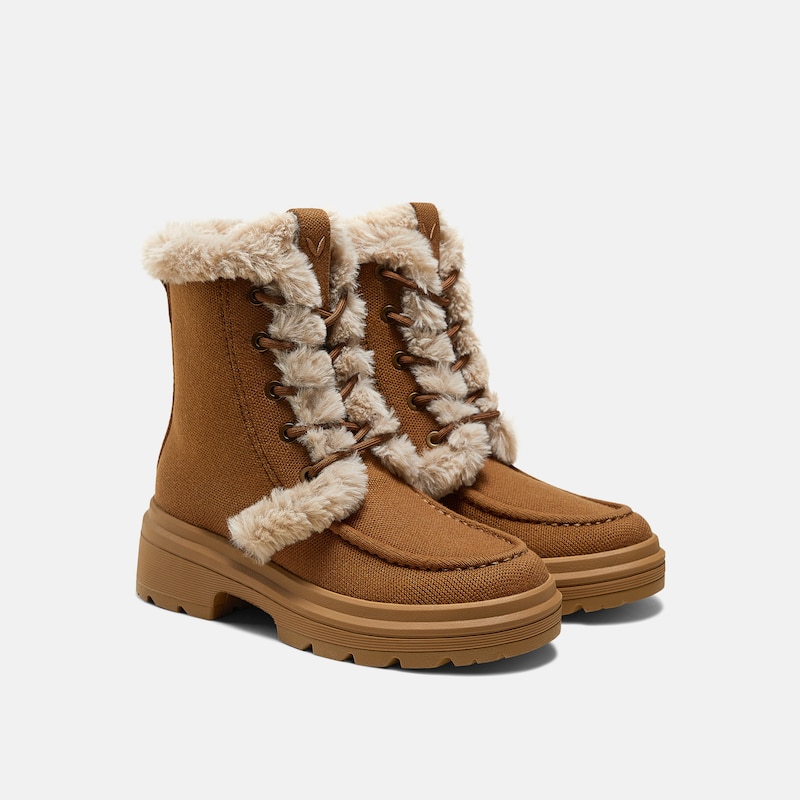 Faux Fur Water-Repellent Lightweight Warm Boots (Terry), CARAMEL WOOL WATER PRF, EU40 | VIVAIA